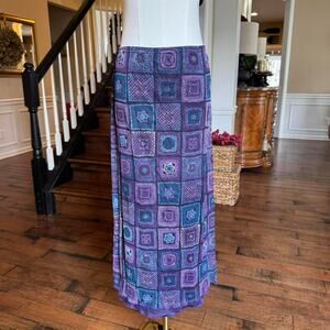 no boundaries purple y2k boho maxi skirt crochet square print xs s